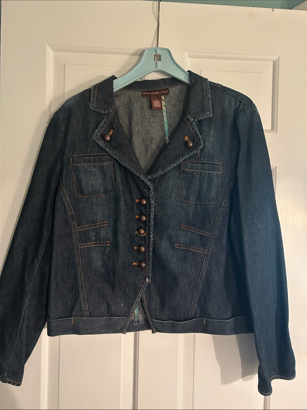 Bandolino Dark Indigo Denim Blazer Jacket with Wooden Buttons